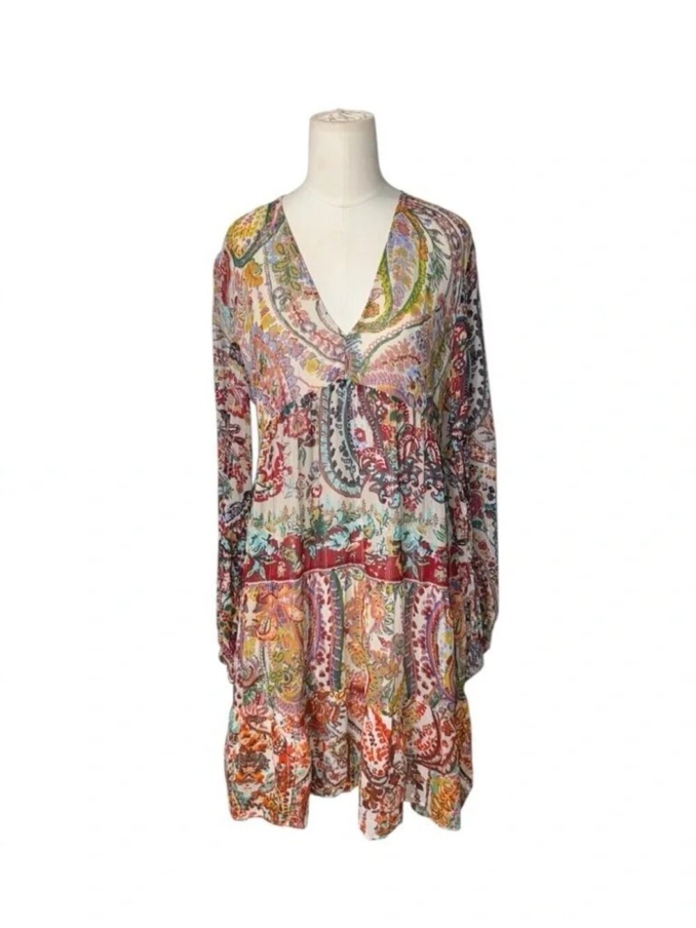 ZARA BOHO METALLIC THREAD PRINTED DRESS - Picture 6 of 10